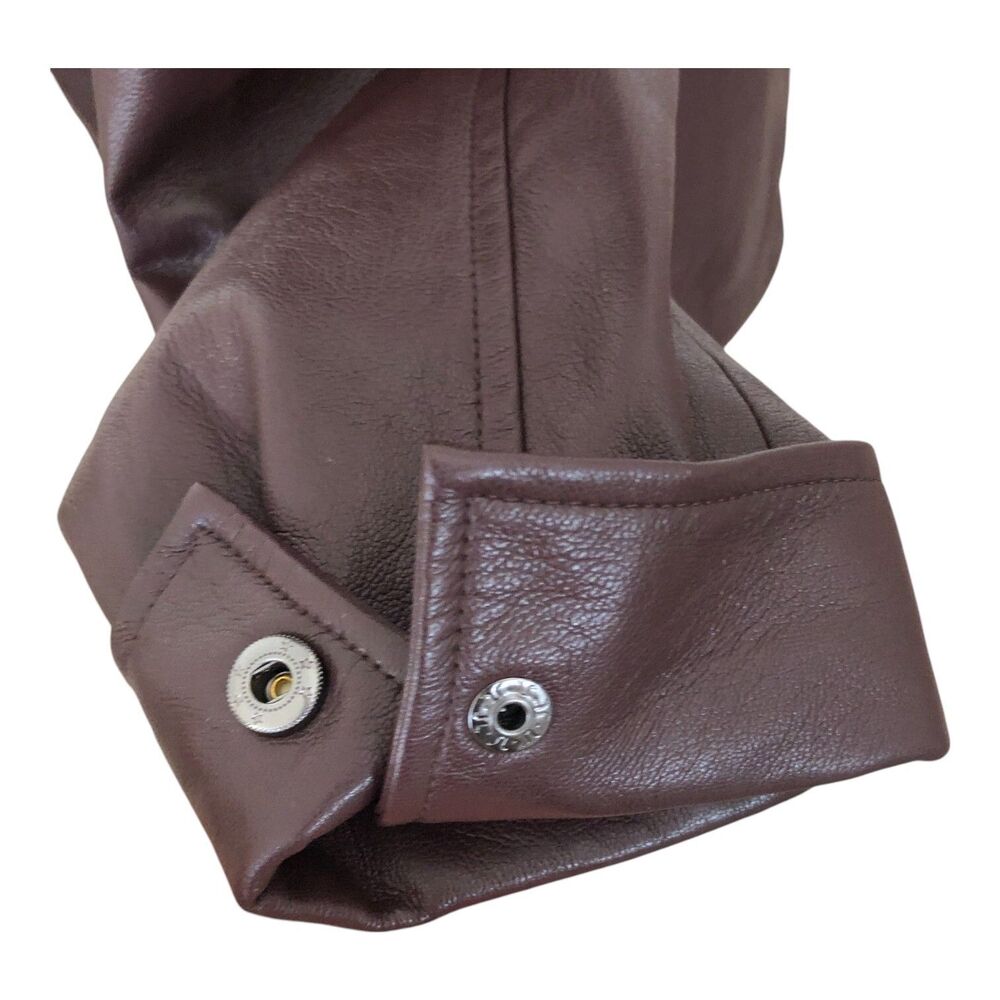 Chico's Chocolate Brown Corpcore Country Western Faux Leather Snap‎ Jacket  S - Picture 9 of 16